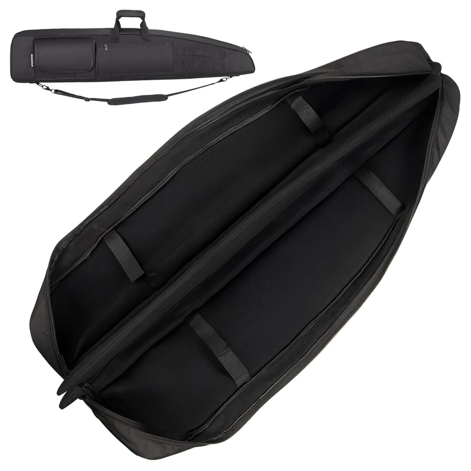 HUNTSEN Soft Case 38" 42" 46" 52" Bag with Padded Handle - Adjustable Sling Dual Lockable Zippers, Multiple Pouches Outdoor Accessory Bags (Black, 52")