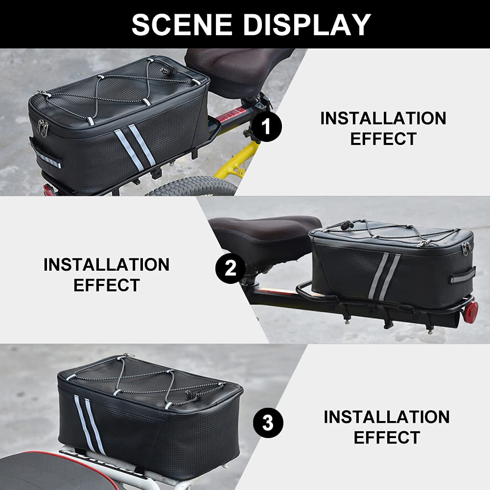 Tookie 8L Rear Carrier Luggage Bike Bag, Waterproof PU Leather Bicycle Rear Seat Cargo Bag Luggage Bike Bag Bicycle Saddle Bag with Rain Cover, Easy to Install