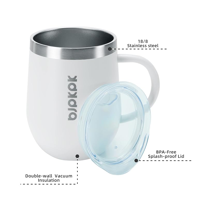 Insulated 12oz Stainless Steel Coffee Mug with Lid - Double Wall Vacuum, White 12oz
