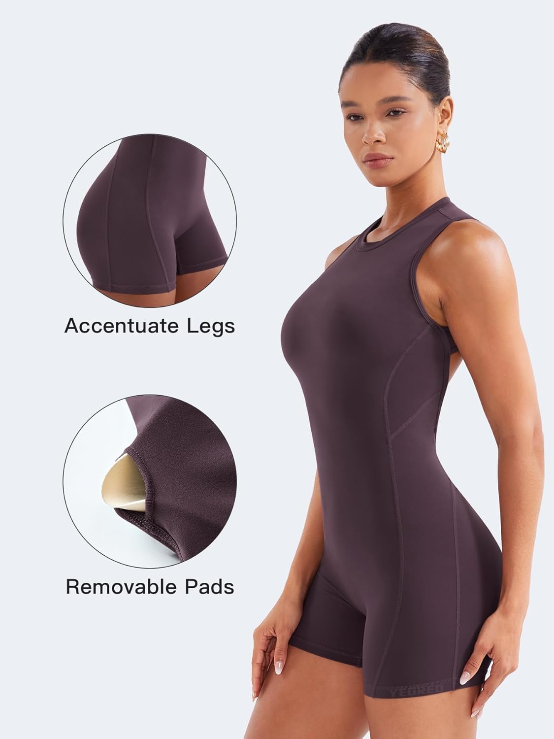 YEOREO Backless Workout Jumpsuit - Women's Sleeveless Yoga Romper with Scrunch Butt Design