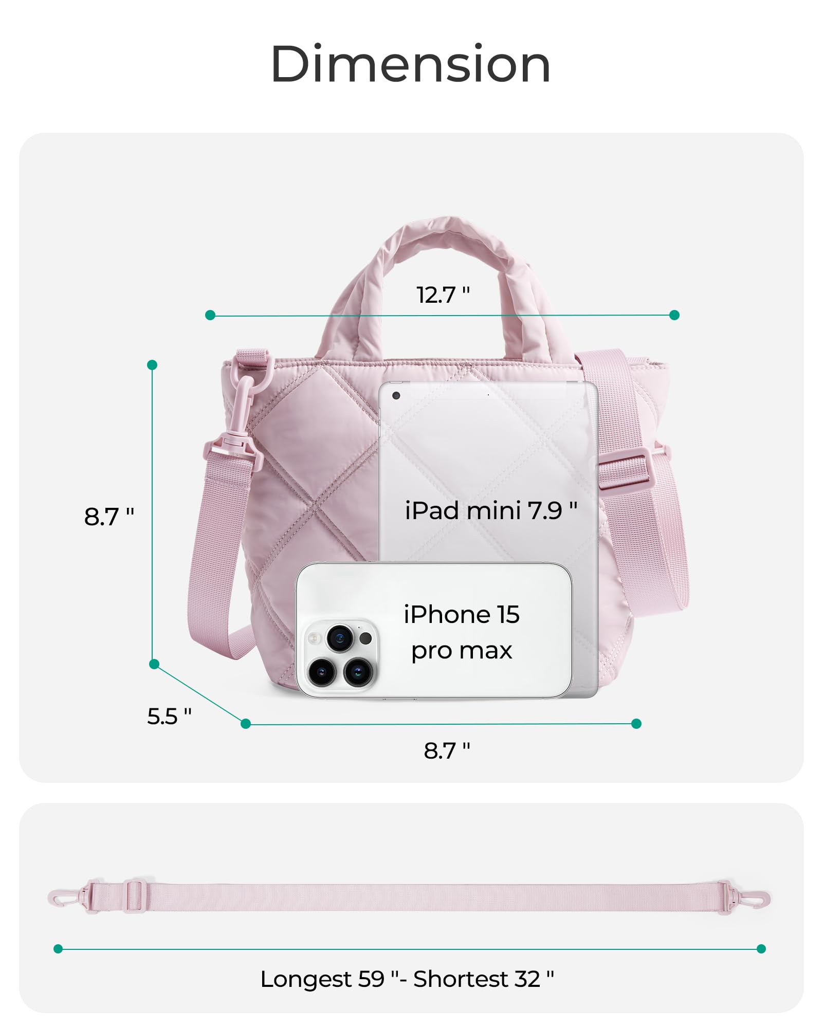 BAGSMART Crossbody Bags for Women, Small Crossbody Bag Puffer Cross Body Purse Mini Tote Travel Purse Shoulder Handbags Wallet, Baby Pink