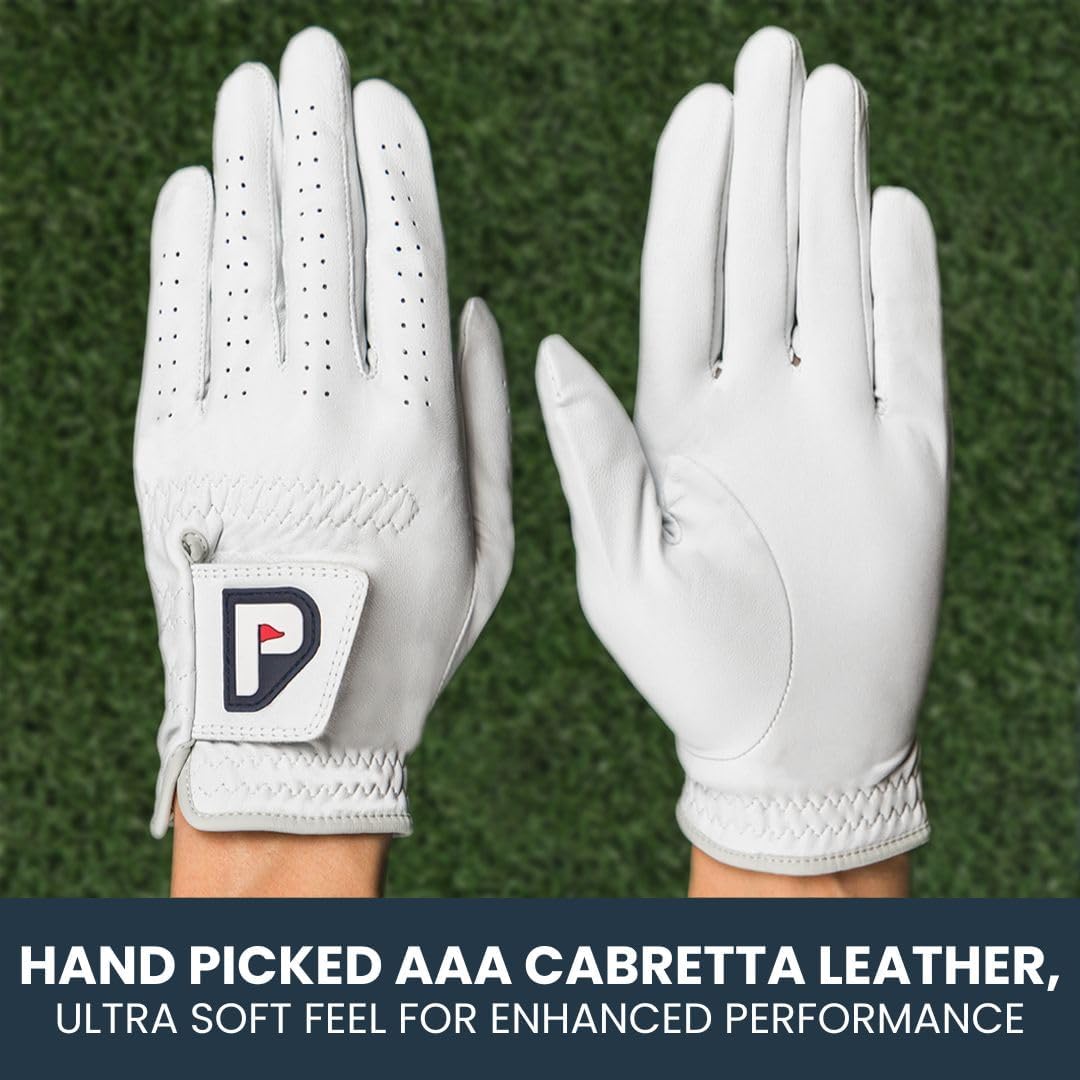 PUR3 Cabretta Leather Golf Gloves - Ultra Soft Genuine Leather | Left & Right Hand | Multi-Pack with Ball Marker