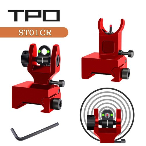 Fiber Optic Flip Up Iron Sights Picatinny Rail Mounted Front and Rear Backup Iron Sights (ST01CR)