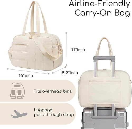 CAMTOP Gym Bag for Women - Lightweight Water-Resistant Duffle with Yoga Mat Holder | 16-Inch Beige Travel Bag