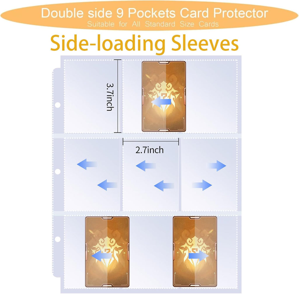 Trading Card Binder - 9-Pocket Baseball Design Album with 50 Removable Sleeves | Holds 900 Cards