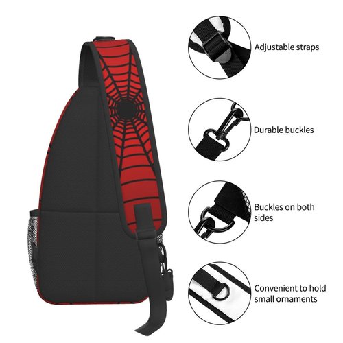 Red Spider Web Unisex Crossbody Backpack Sling Bag for Men Women One Shoulder Chest Bags Triangle Rucksack Strap for Gym Sport Travel Hiking Casual Outdoor Walking Biking Cycling Daypack