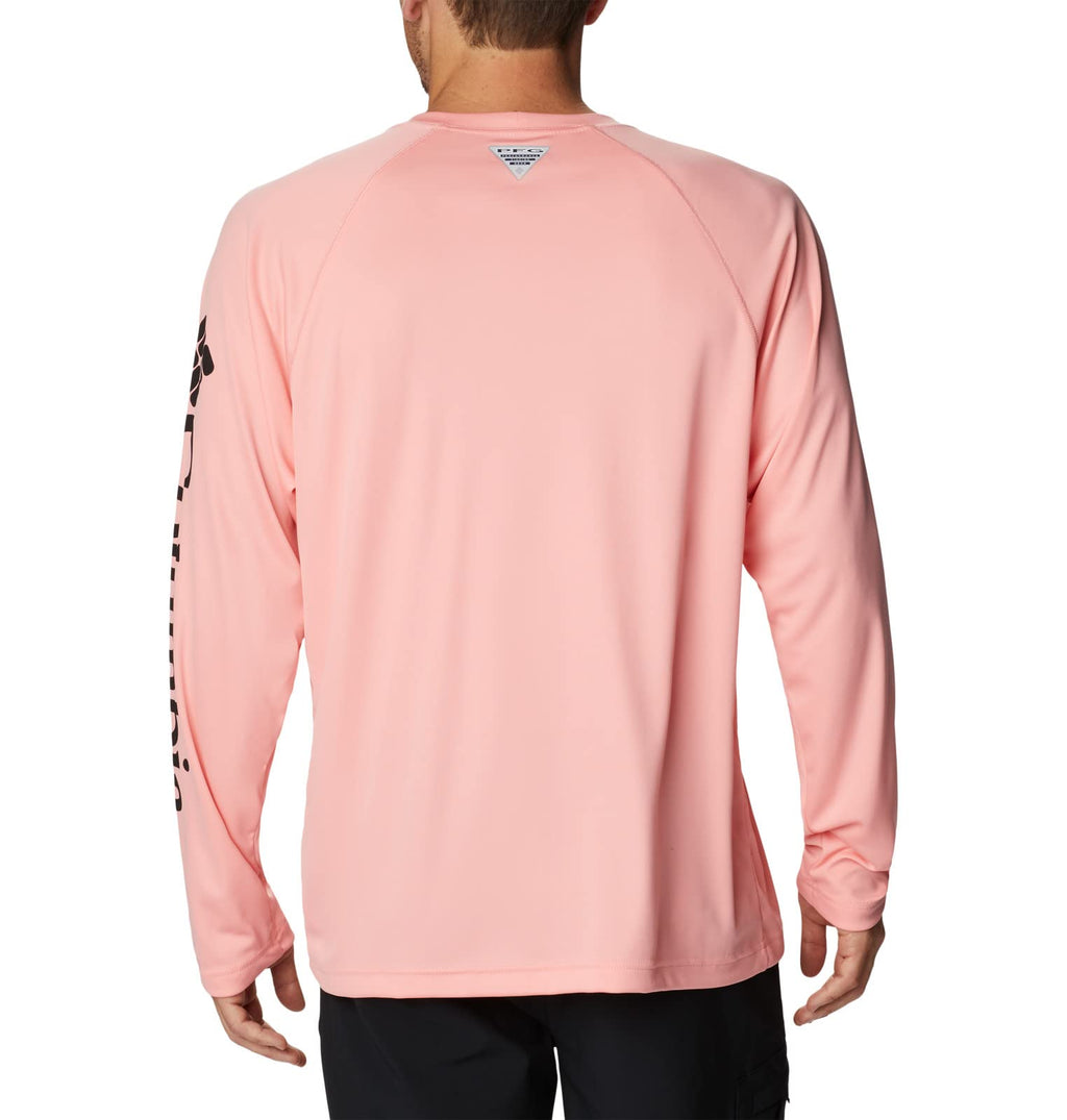 Columbia Men's Terminal Tackle Long Sleeve Fishing Shirt, Sorbet/Black Logo, 1X