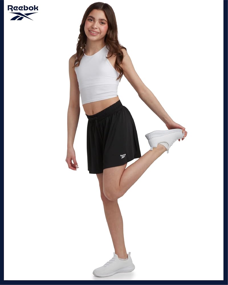 Reebok Girls Butterfly Shorts 3-Pack with Liner - Flowy Elastic Waist, Variation Hot Coral/Black/Aqua