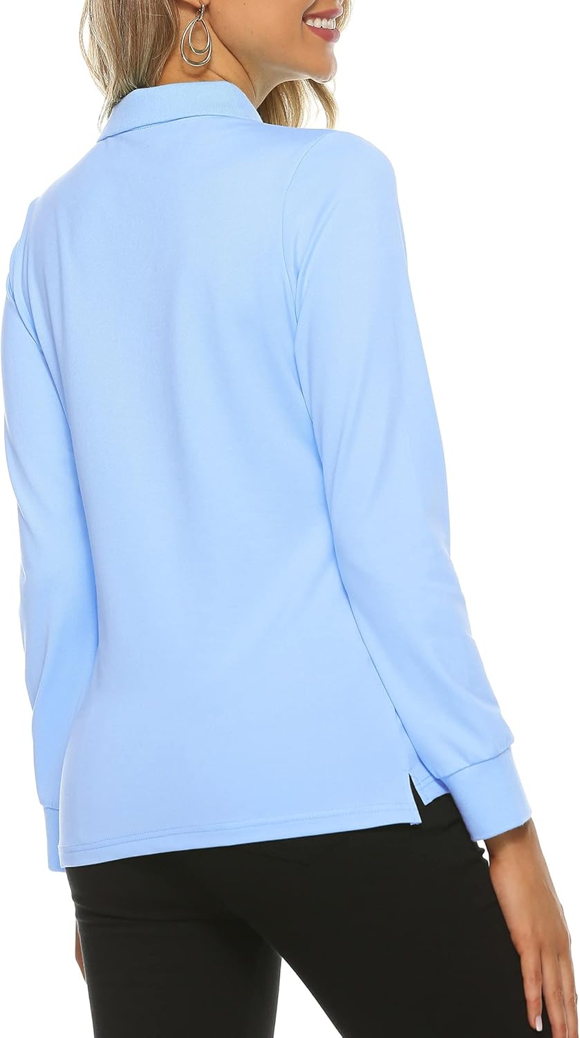 Skiennix Women's Golf & Tennis Polo Shirt - Lightweight, Quick-Dry, Long Sleeve - Blue, Medium