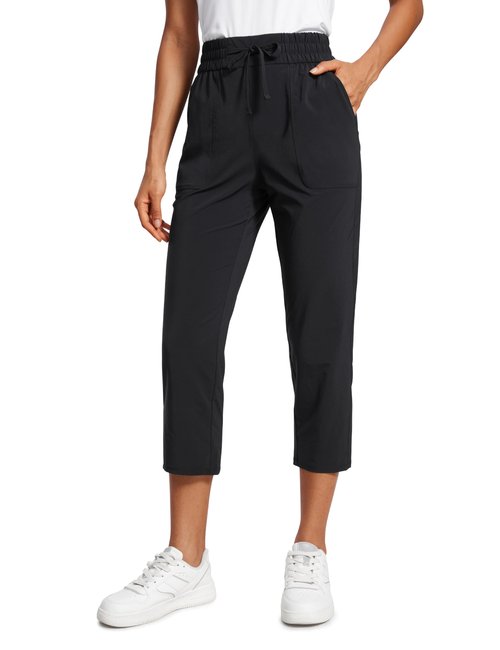 CRZ YOGA Lightweight Capri for Women 23" Cropped Casual Lounge Work Athletic Travel Pants with Pockets Quick Dry Summer Black Small