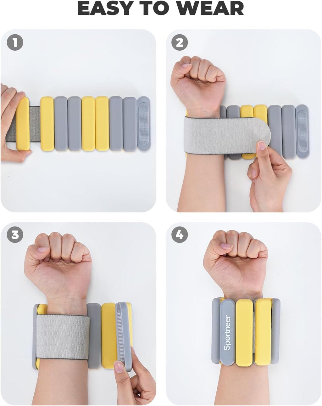 Sportneer Adjustable Wrist & Ankle Weights - 4 lbs Total for Gym, Yoga & Strength Training