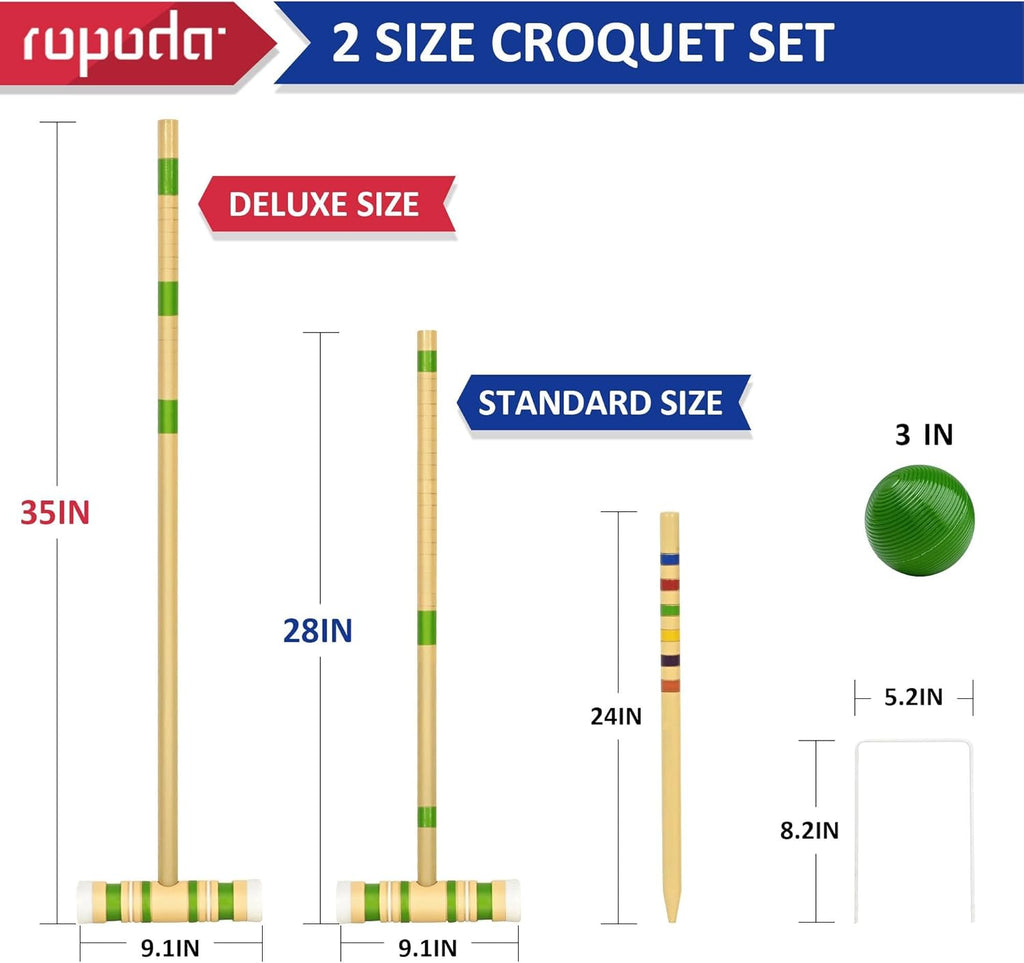 Ropoda 35-Inch Croquet Set - Updated Six-Player Design with Wooden Mallets & Colorful Balls | Ideal for Lawn, Backyard & Park Fun