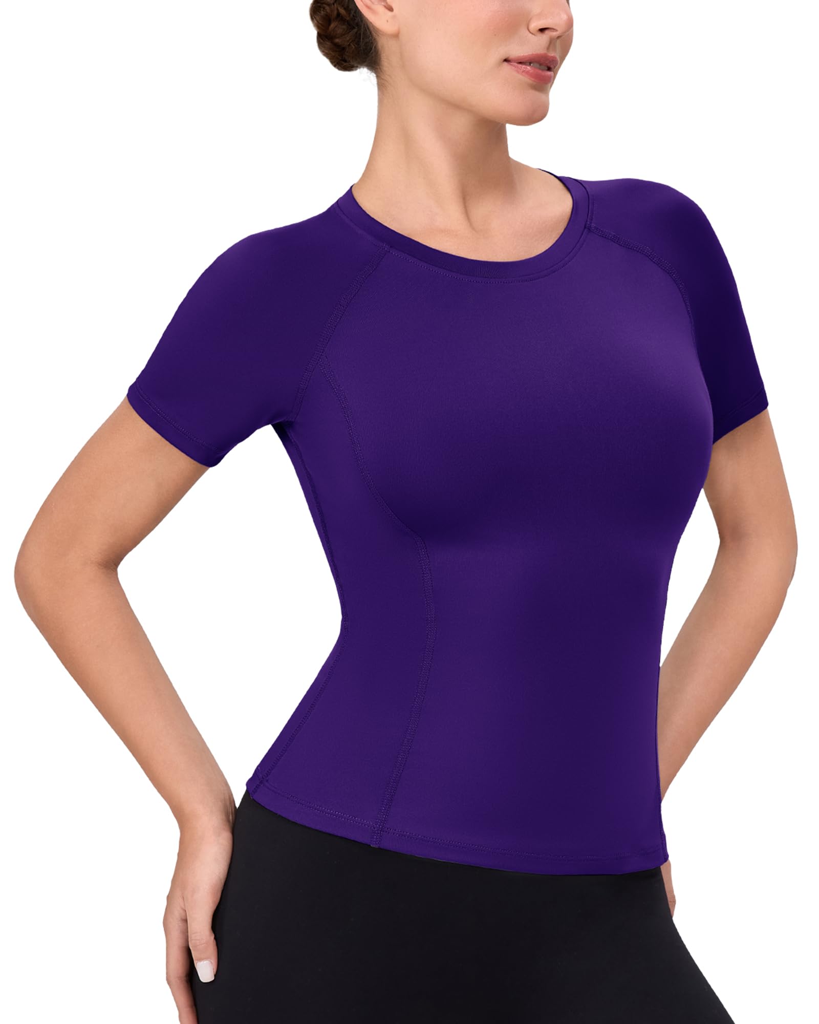 SPVISE Purple Women's Short Sleeve Compression Shirts Workout Athletic Yoga Tops Lightweight Running Gym Basic T-Shirts Soft