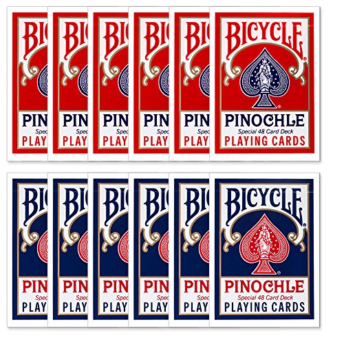 Pinochle Playing Cards Set - 12 Decks with Blue & Red Jumbo Index