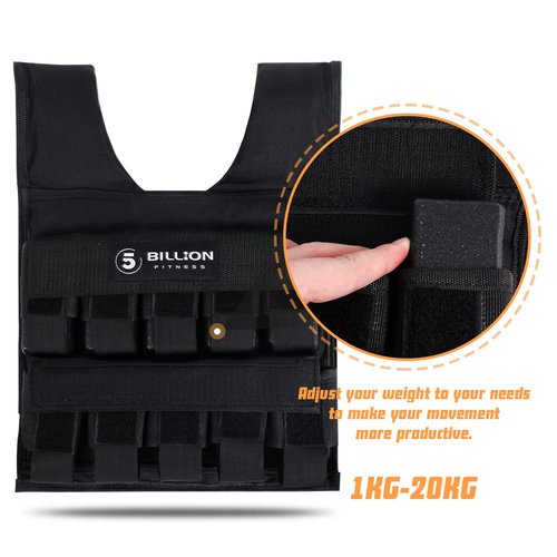 Adjustable Weighted Vest 0-44lbs,5BILLION Weight Vest with Solid Bar Weights,Body Weight Vest for Men Women,Strength Training Workout Vest for Running Pushups Squats,Pockets On the Back and Front