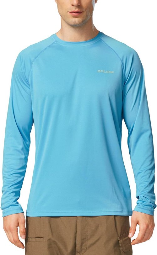 Baleaf Men's UV Protection Long Sleeve Rash Guard - SPF 50+ Quick Dry Fishing & Running Shirt