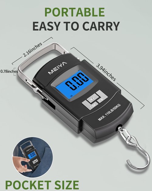 MEIYA Digital Fishing Scale - 110lb/50kg Capacity, Backlit LCD, Portable Handle & Stainless Steel Hook