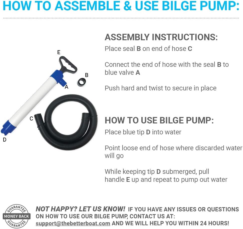 Better Boat Manual Bilge Pump - Portable Hand Water Pump for Boats, Kayaks & Canoes | 39" Hose, 20 GPM Suction