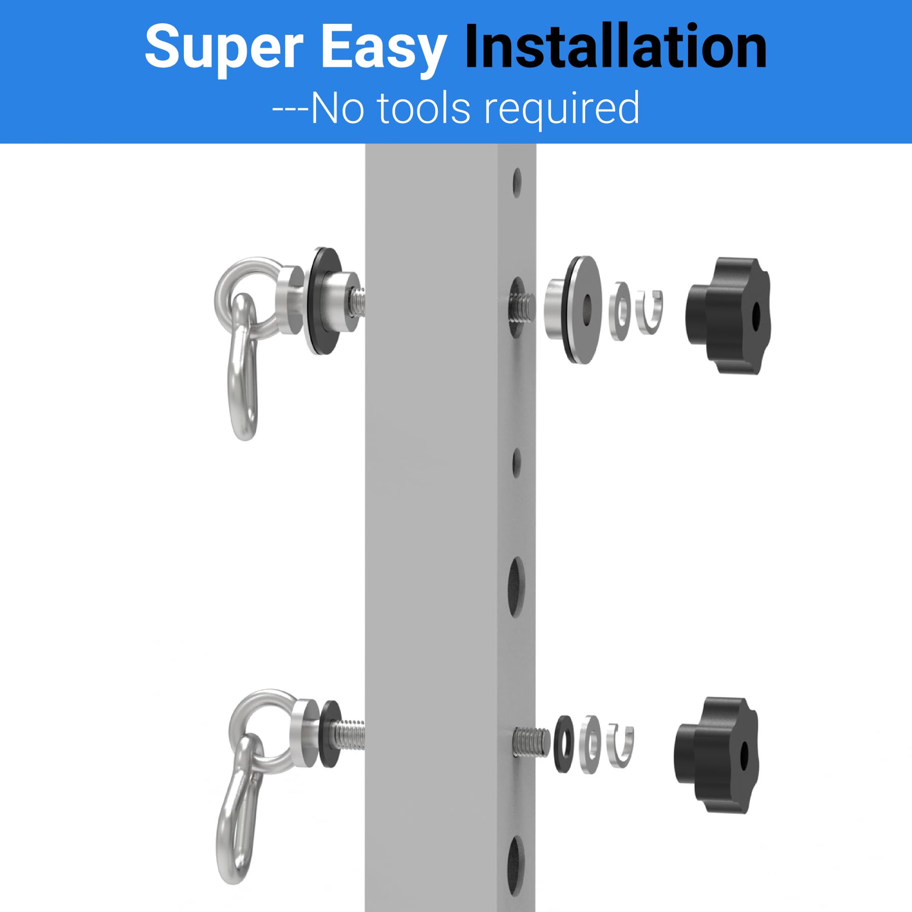 Vatemechie Heavy-Duty Power Rack Attachments, Quick-Install Home Gym Accessories for 2x2, 2x3 & 3x3 Power Racks, Fits 1/2", 5/8" & 1" Holes (Silver 2-Pack)