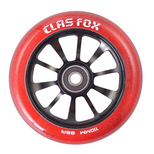 CLAS FOX Pro Scooter Wheels 110mm Transparent Sparkle PU with ABEC-9 Bearings CNC Metal Core (2pcs) (Red)