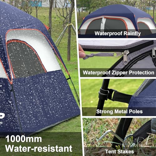 Blue CAMPROS CP 6-Person Waterproof Family Camping Tent - Spacious & Durable
