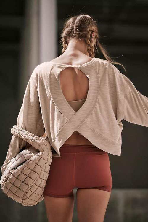 LASLULU Women's Open Back Long Sleeve Workout Top - Casual Y2K Yoga & Gym Tee in Stylish Design