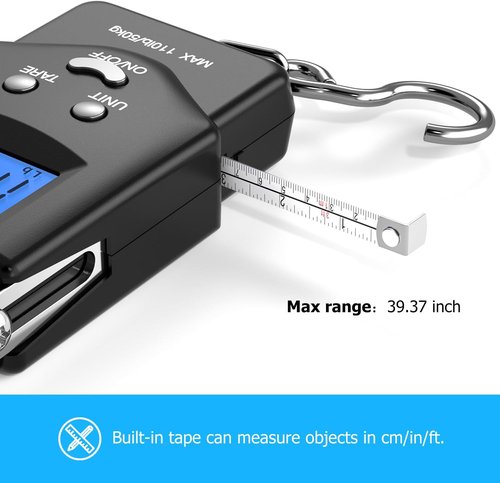 Dr.meter Fishing Scale - 110lb Digital Luggage Scale with Backlit LCD & Measuring Tape | Pocket Size, Batteries Included