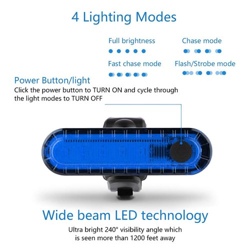 Blue Bike Tail Lights 2 Pack, Ultra Bright USB Rechargeable Bicycle Taillights, High Intensity Led Rear Bike Light Fits on Any Road Bikes or Helmets