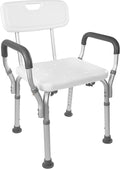 Vaunn Medical Deluxe Spa Shower Chair - Comfortable Bath Seat for Seniors | 350 lbs Capacity, White & Gray