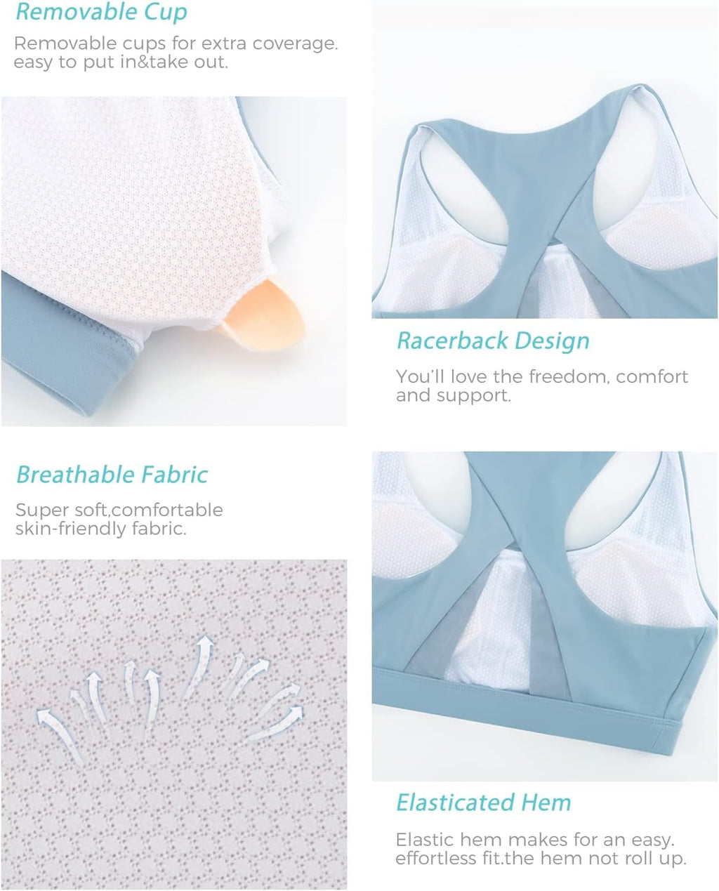 RUNNING GIRL Sports Bra - High Impact Padded Support for Large Bust | Fitness & Yoga Tank Top (Blue, M)