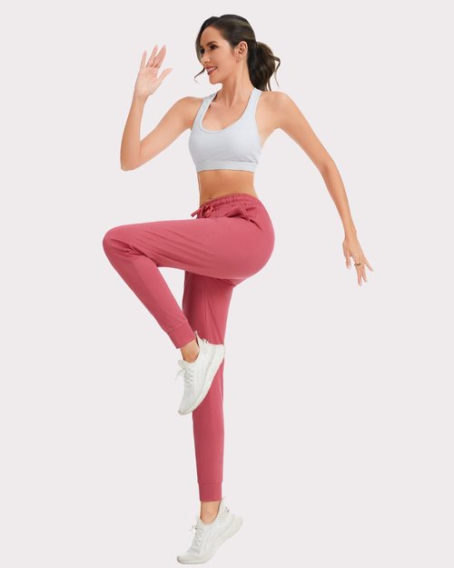 Rolimaka 4 Pack Women's Jogger with Pockets Lightweight Sweatpants Quick Dry Yoga Lounge Pants for Travel Workout Gym Running Set A Black Gray Pink S