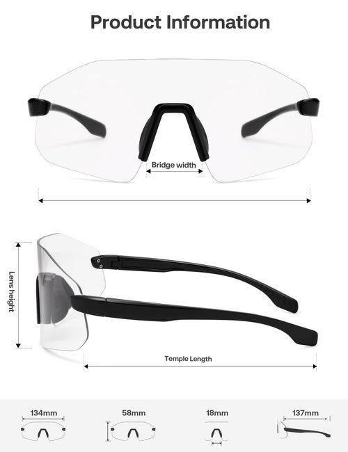SOJOS Running Sunglasses for Women Man, Lightweight TR90 Frameless UV400 Protection Wrap Around Sport Goggles, Clear Lens, SJ2352