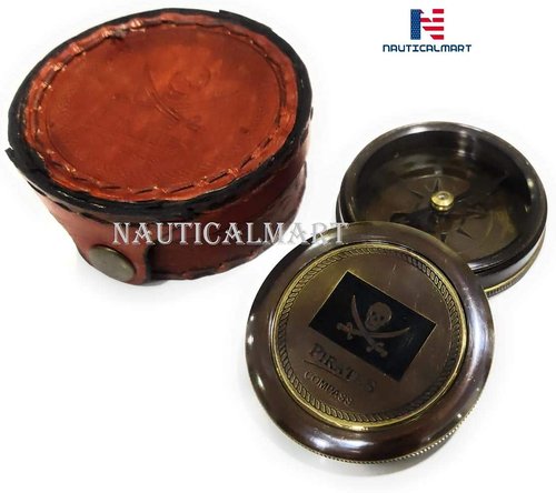 Brass Compass Pirates of Caribbean Jack Sparrow Pocket Antique Gift Free Embossed Leather Case Personalized Compass Engraved, Gift for Baptism, Confirmation, Graduation, Anniversary