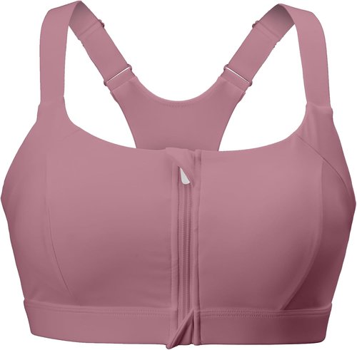 FLORATA Women's Zip Front Sports Bra - Seamless Wirefree Design with Removable Cups | Ideal for Yoga & Post-Surgery