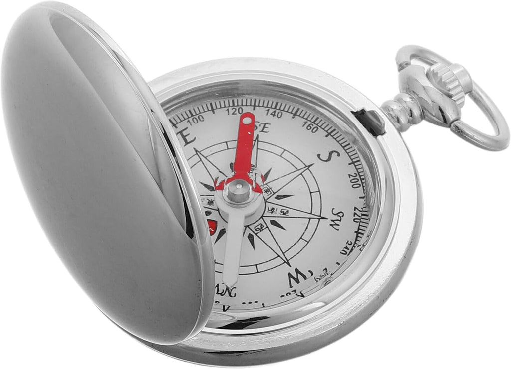 Skiennix Luminous Pocket Watch Compass - Vintage Flip Cover for Outdoor Navigation | Silver Zinc Alloy