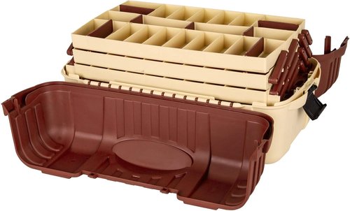 Flambeau Outdoors 2059 Fishing Tackle Box - Large All-Weather 7-Tray Organizer with 61 Compartments, Beige/Terracotta Brown