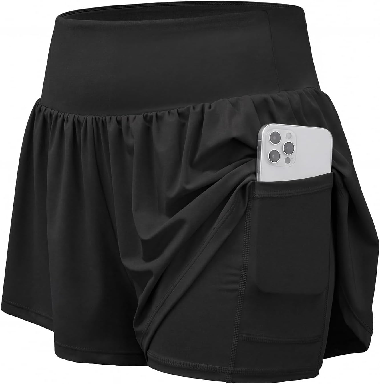 Stelle Women's 2-in-1 Running Shorts - High Waisted Athletic Gym Shorts with Liner Pockets