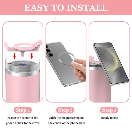 UKEXE Magnetic Phone Holder for Stanley 40oz Quencher H2.0 Tumbler with Handle, Rotatable Water Bottle Phone Stand, MagSafe Compatible, Pink