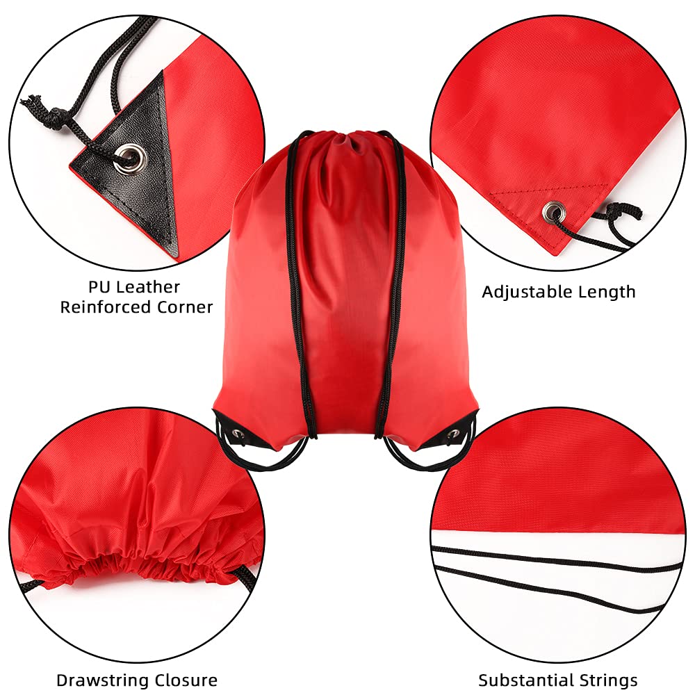GoodtoU Nylon Drawstring Bags - Bulk 48Pcs Red Cinch Sack Gym Backpack for Sport, Traveling, Team