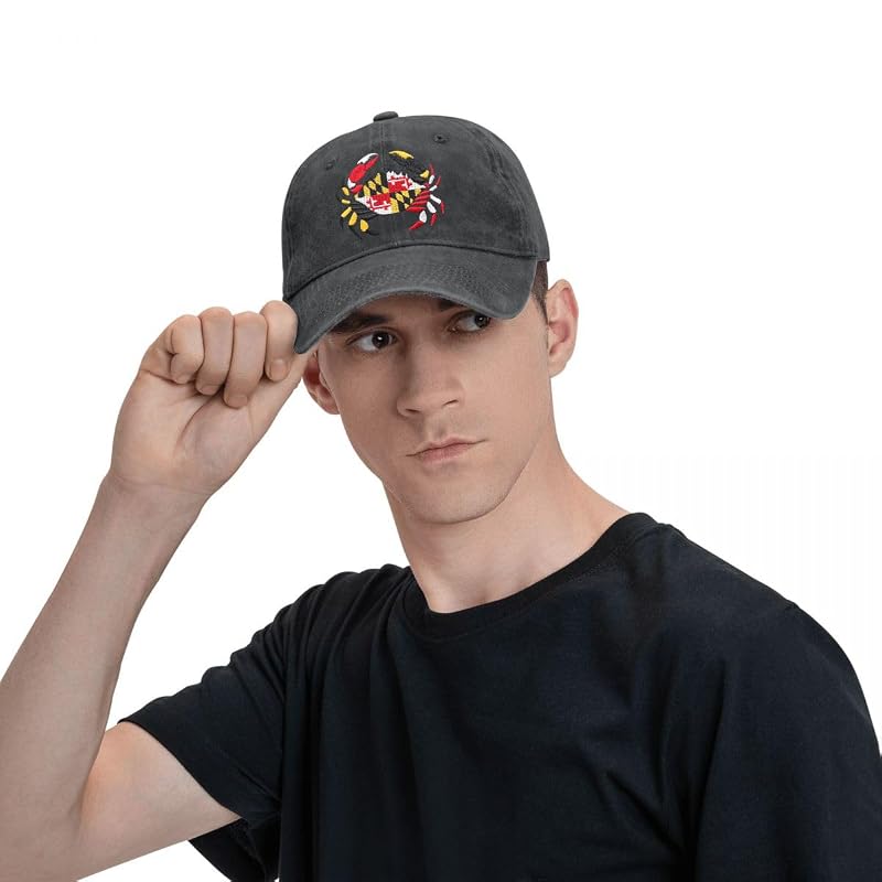 Maryland State Flag Crab Embroidered Baseball Hat – Black, Unisex