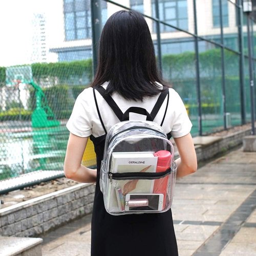 Clearworld Clear Mini Backpack - Heavy Duty Cold-Resistant Transparent PVC for Work & Stadium | Black