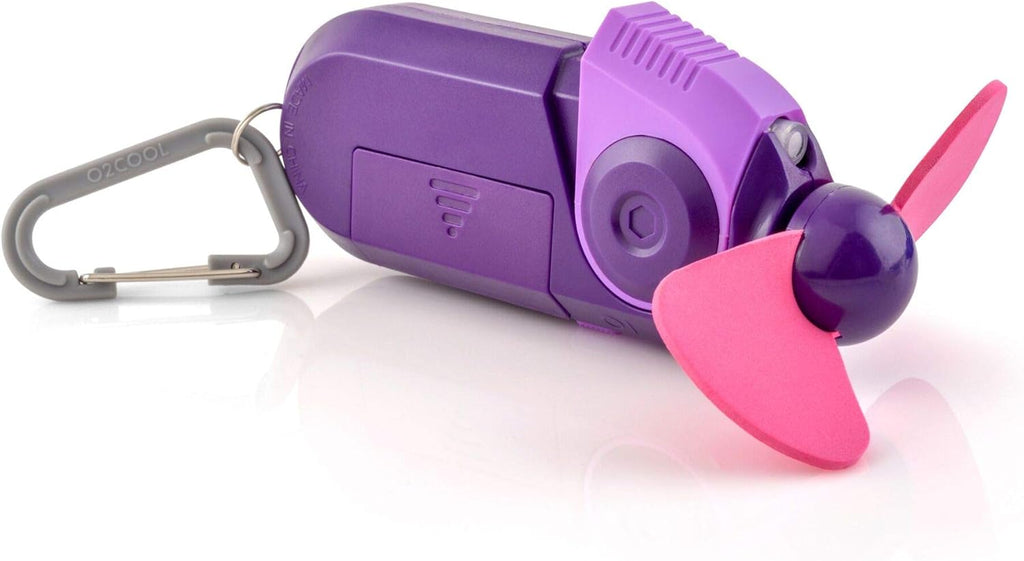 O2COOL Keychain Sport Misting Fan - Portable Battery-Powered Handheld Fan with Carabiner Clip | Purple