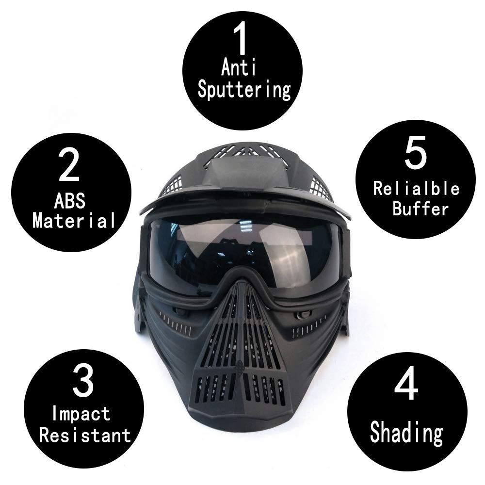 Tactical Mask Airsoft Masks, for Airsoft BB Hunting, CS Game Full Face Tactical Gear, Impact Resistant with Goggles, Motocross Skiing Outdoor Activities