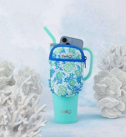 Swig Life Mega Mug Pouch, Water Bottle Bag with Adjustable Strap, Water Bottle Fanny Pack with Zippered Phone Pocket, Tumbler Accessories (Under The Sea)