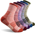 FEIDEER Women's Hiking Crew Socks Multi-Pack - Wicking Cushioned Outdoor Socks - Large / Red Blue Green Pink Purple