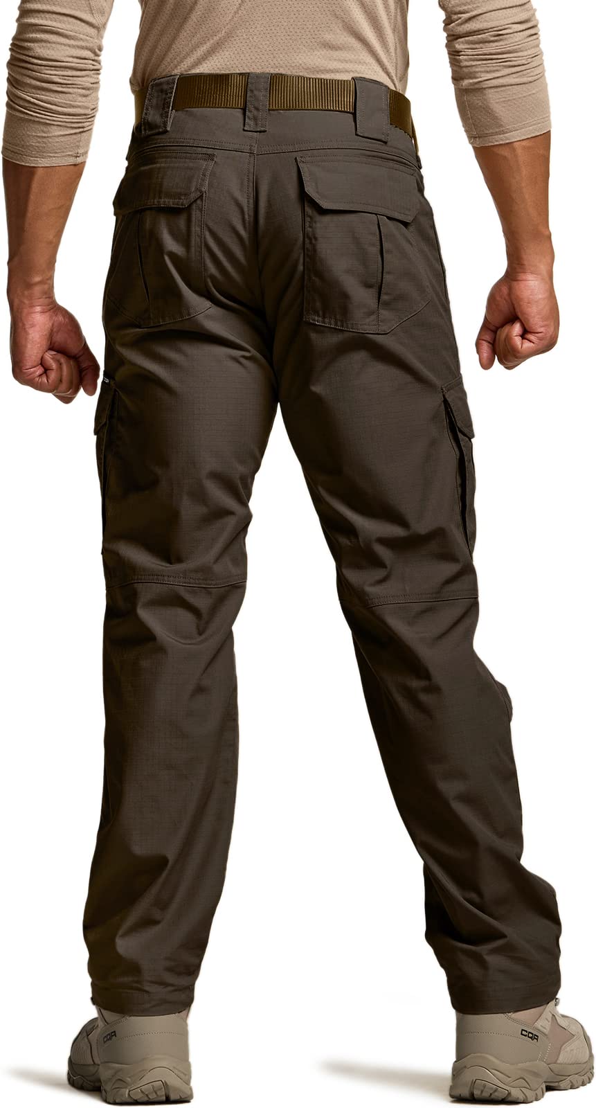 CQR Men's Tactical Pants, Water Resistant Ripstop Cargo Pants, Lightweight EDC Work Hiking Pants, Outdoor Apparel, Duratex Mag Pocket Dark Brown, 32W x 34L