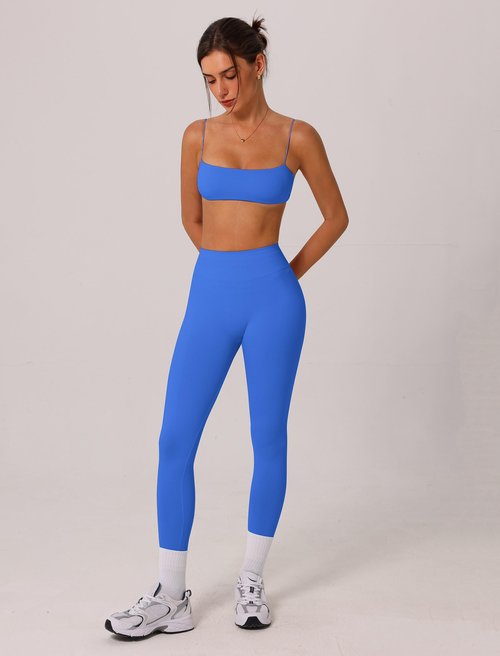ABOCIW Workout Sets for Women 2 Piece Seamless Bandeau Strappy Sports Bra Butt Lifting High Waist Gym Leggings Yoga Athletic Set Work Out Clothes Electric Blue Medium