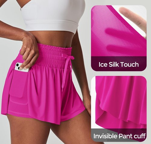 IUGA High Waisted Athletic Shorts - Flowy Butterfly Design with Pockets for Women | Ideal for Running & Tennis
