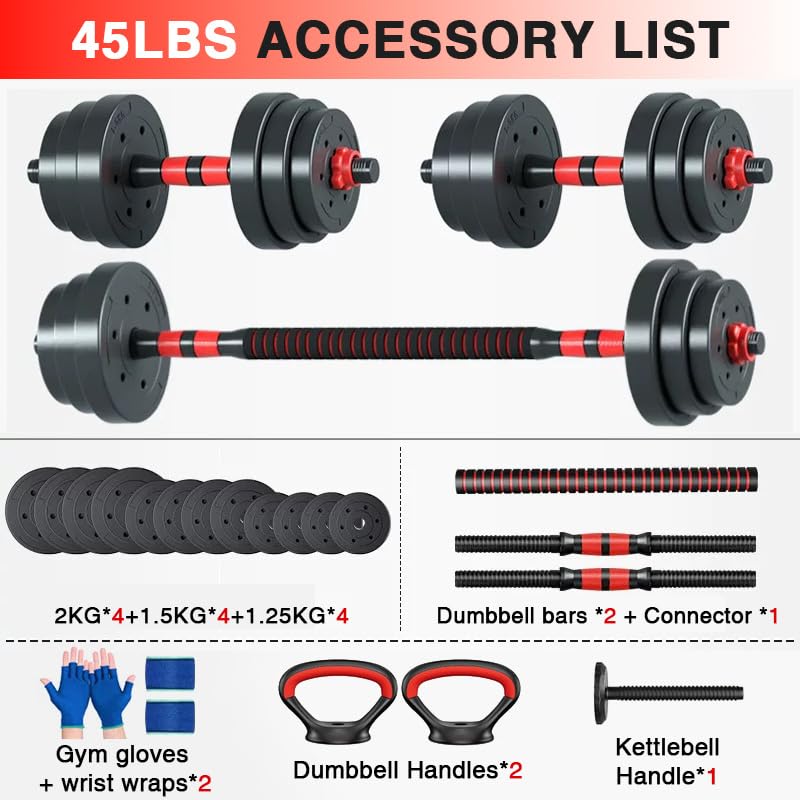 Red 45lb Adjustable Dumbbell Set with Connector for Home Gym - Multi-Functional Fitness Equipment for Men & Women