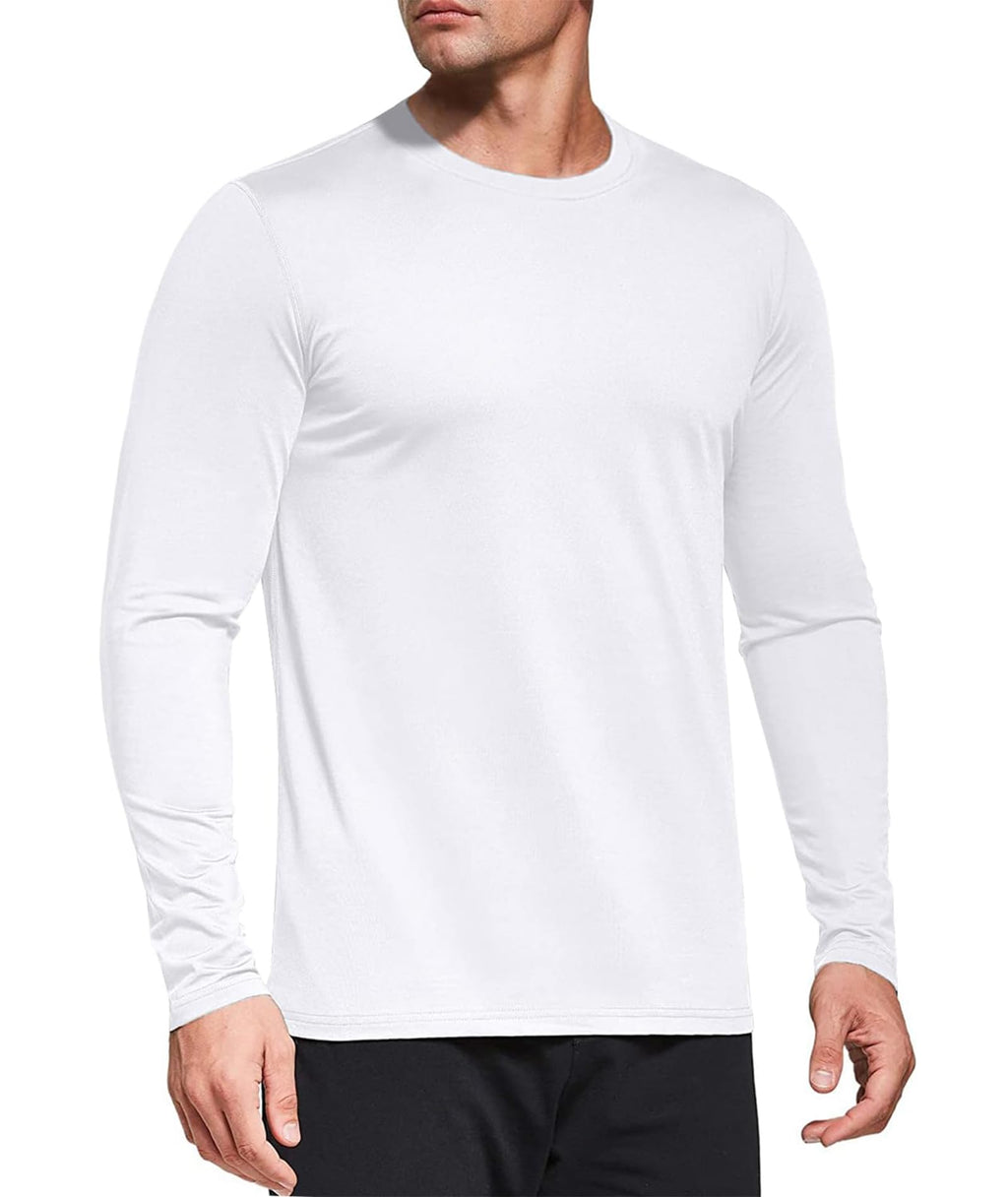 5 Pack White Long Sleeve Shirt Men, Moisture Wicking Dry Fit Tshirts Shirts for Men, UPF 50+ Sun Protection Workout Shirts White-5P02-M